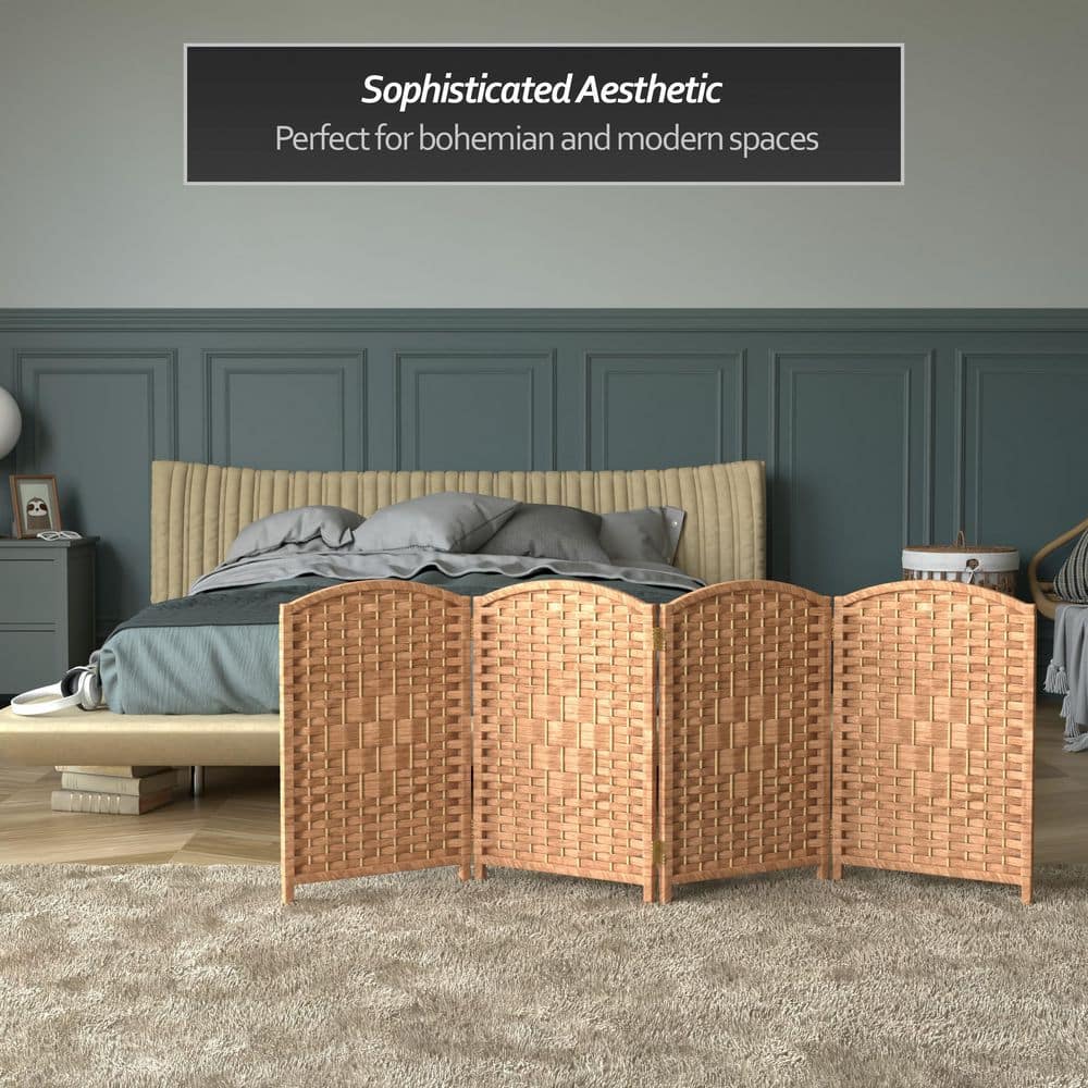 Natural Fiber 2 Ft Tall Folding Screen with 4 Panels