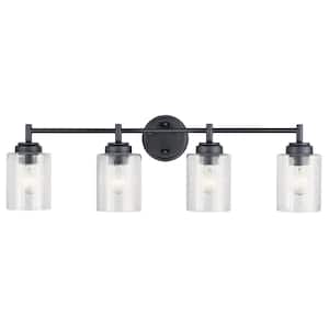 Winslow 30 in. 4-Light Black Contemporary Bathroom Vanity Light with Seeded Glass Shade