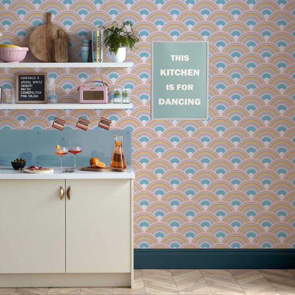 Curve Sky Multicolor Matte Non-Woven Removable Wallpaper Roll