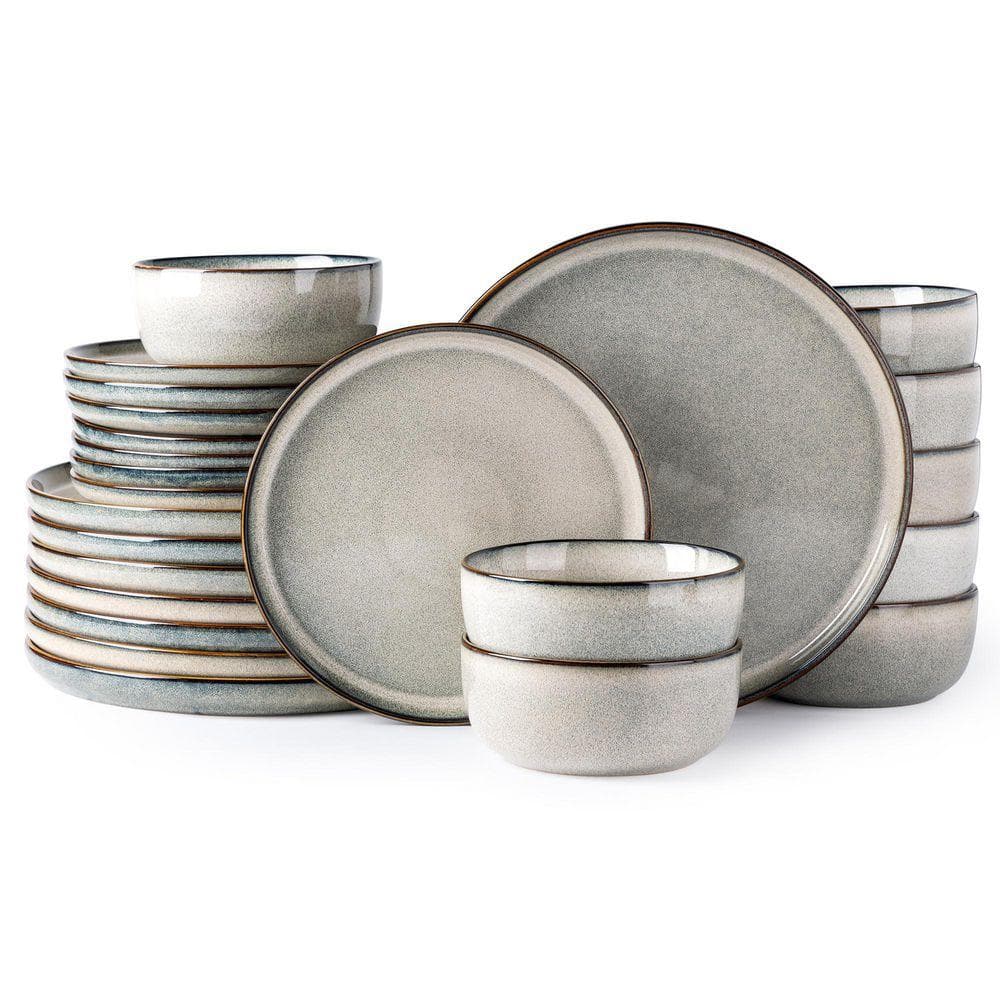 JFVKAF 24-Piece Stoneware Dinnerware Set, Modern Green Wheat
