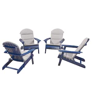 Malibu Navy Blue Wood Adirondack Chair with Grey Cushion (4-Pack)