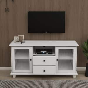 47.2 in. W x 16.53 in. D x 25.6 in. H White Linen Cabinet with 2 Glass Doors, 2 Drawers and 1 Open Shelf