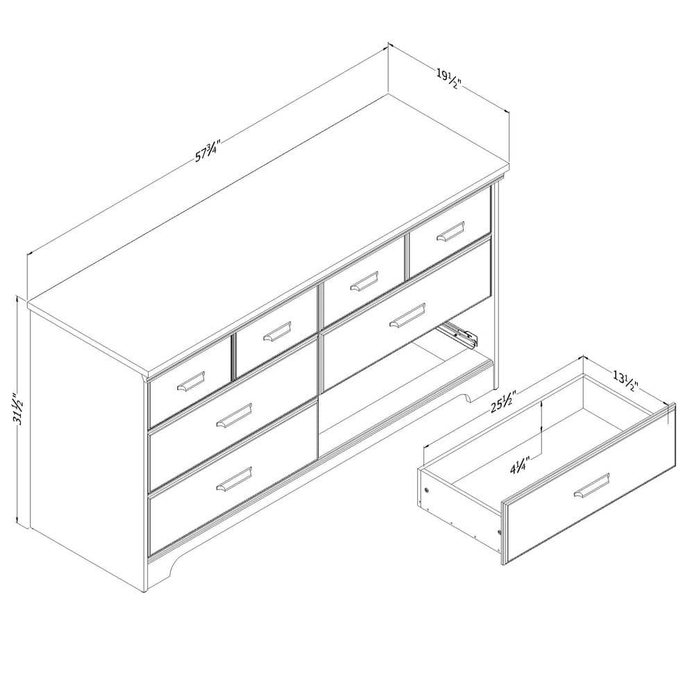 Weathered Oak 6-Drawer Horizontal Double Dresser