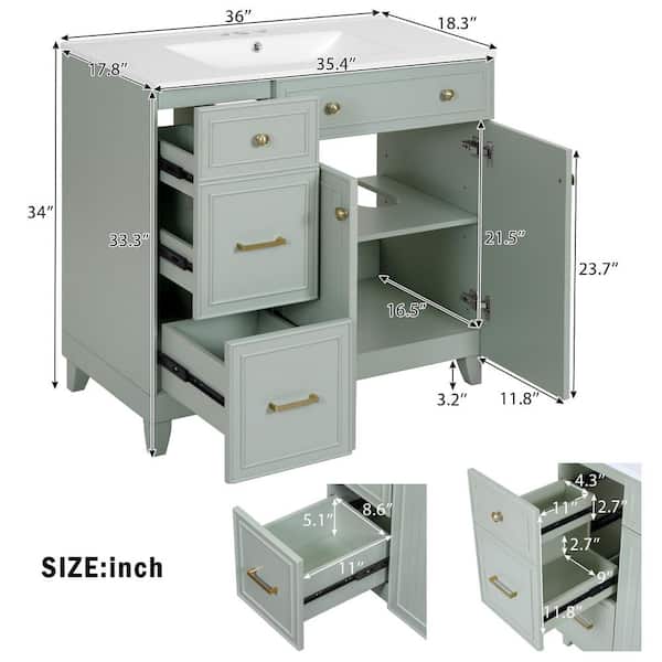 ゆっこ36 TUKTUK White Farmhouse Sink 36 x 20 Fireclay Apron Front