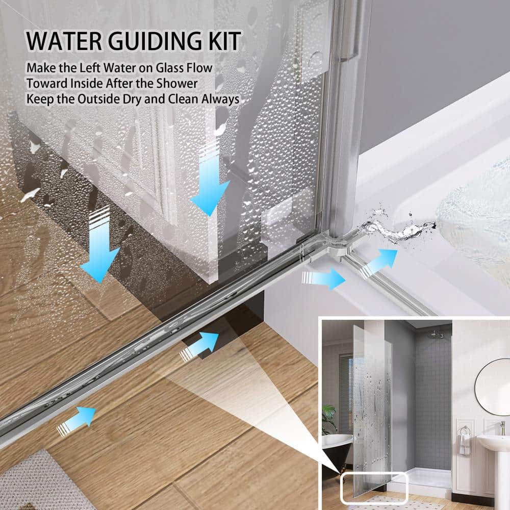 Chrome Frameless Pivot Shower Door with Clear Tempered Glass