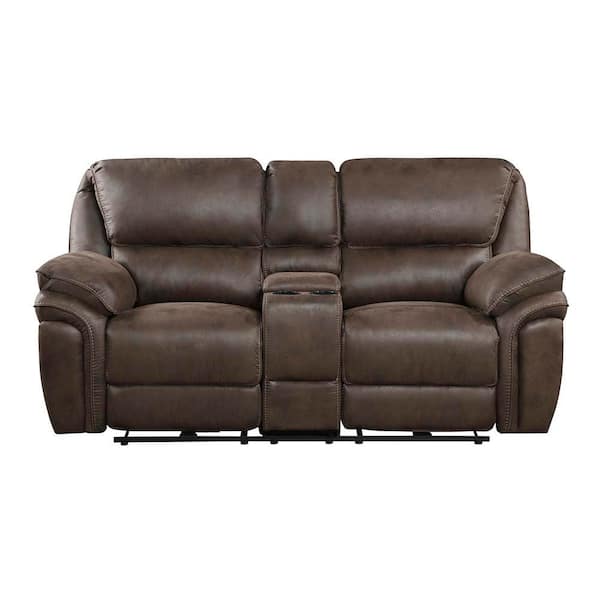 Arlo 79.5 in. W Brown Microfiber Power Double Reclining Love Seat with Center Console