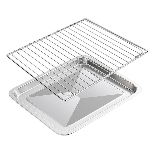 Stainless Steel 2-Piece Nonstick Air Fryer Basket and Tray Set Oven Safe Dishwasher Safe for Grill Bake Roast Steam