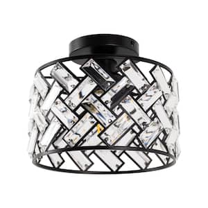 7.9 in. 1-Light Black Metal Drum Semi-Flush Mount Lighting with No Glass and No Bulbs Included 1-Pack