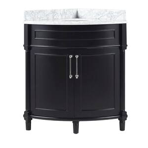 Aberdeen 32 in. W x 23 in. D Corner Vanity in Black with Carrara Marble Top with White Sink