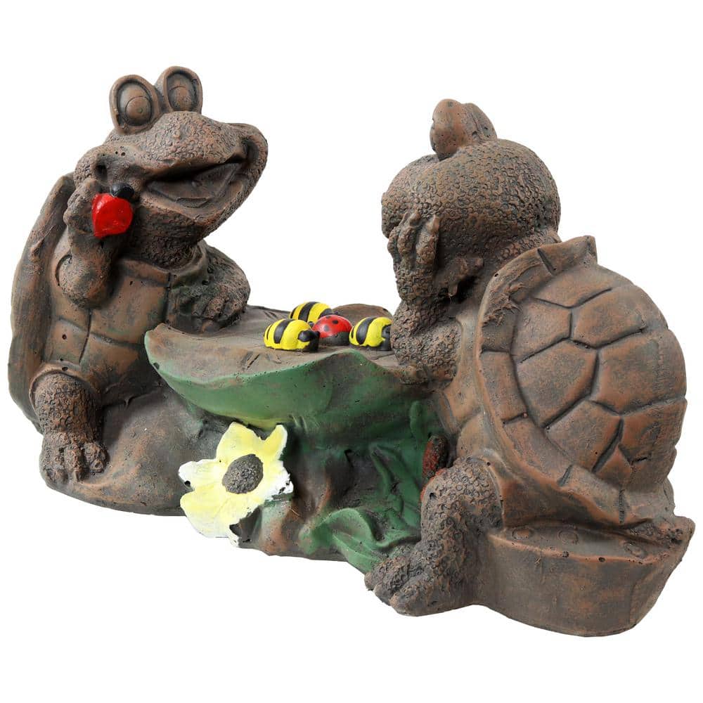 Sunnydaze 7.5-Inch Brown Concrete Turtle Tic Tac Toe Garden Statue