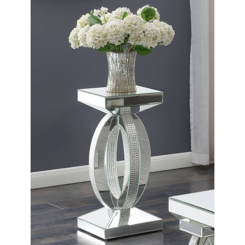 Amalia 12" Silver Glass and MDF Square End Table