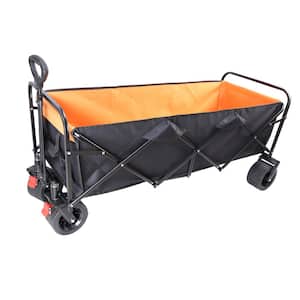 9 cu. ft. Big Capacity Black and Orange Fabric Folding Garden Cart with Adjustable Handle for Garden, Beach, Shopping