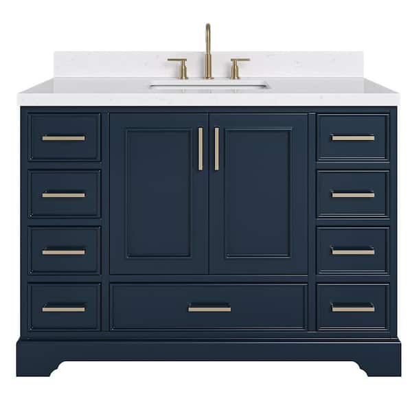 Stafford 48 in. W x 22 in. D x 36 in. H Single Freestanding Bath Vanity in Midnight Blue with Carrara White Quartz Top
