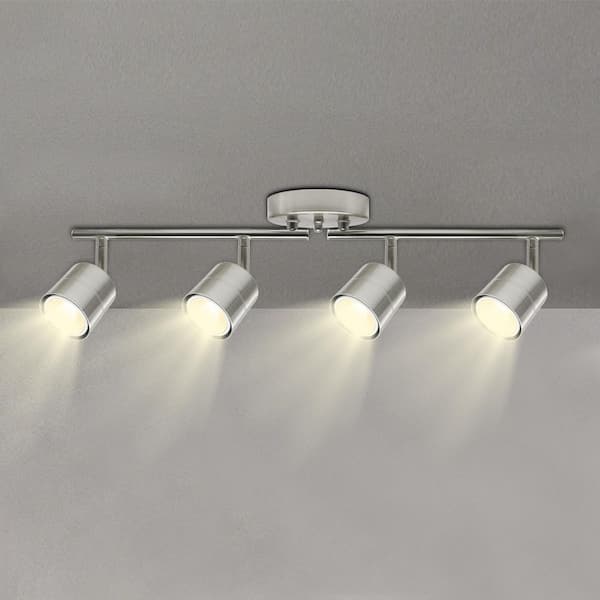 2. 2ft. 4-Light Brushed Nickel LED Ceiling Mounted Hardwired Track Light with Rotating Spotlights & Included 4 LED Bulbs
