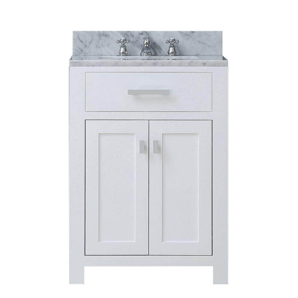Water Creation 24 In W X 21 In D Vanity In White With Marble Vanity Top In Carrara White And Chrome Faucet Madison 24wf The Home Depot