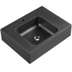 26 in. Wall-Mount Install or On Countertop Bathroom Composite Sink with Single Faucet Hole in Matte Black