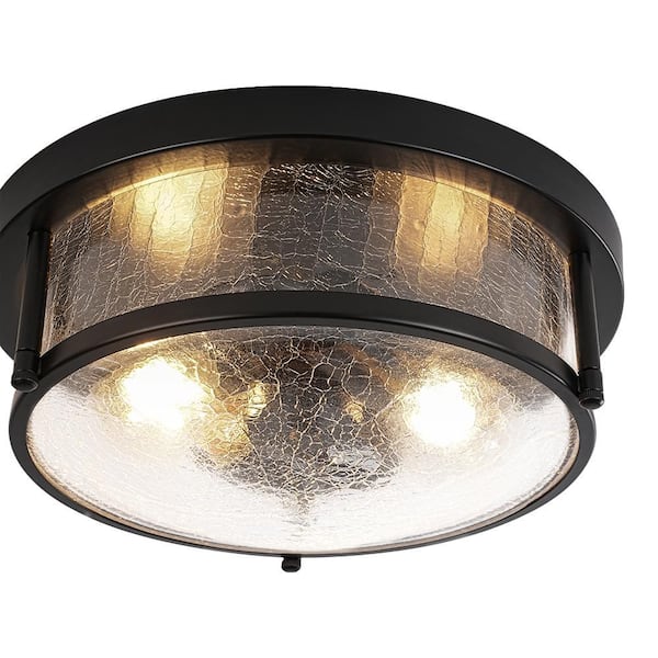 HUOKU Lumin 2-Light 11.8 in.W Black Flush Mount Industrial Dome