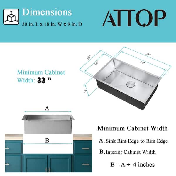 Attop 18- Gauge Stainless Steel 30 in. Single Bowl