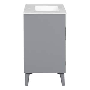 30 in. W x 18 in. D x 32.5 in. H Single Sink Freestanding Bath Vanity in Gray with White Ceramic Top