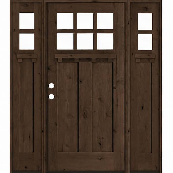 64 in. x 80 in. Knotty Alder Right-Hand/Inswing 6-Lite Beveled Clear Glass Espresso Stain Wood Prehung Front Door DSL DS