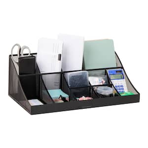 Cup and Condiment Station, Countertop Org, Coffee Bar, Kitchen, Metal Mesh, 17.85 in. L x 9.5 in. W x 6.625 in. H, Black