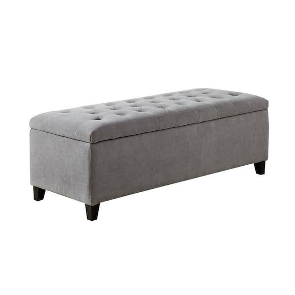 Sasha Grey Bedroom Bench with Tufted Top Upholstered Storage 49 in. W