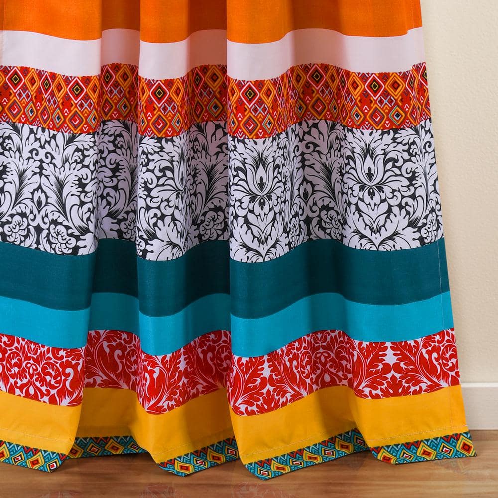 Boho Stripe Turquoise and Tangerine Polyester Curtain Panels