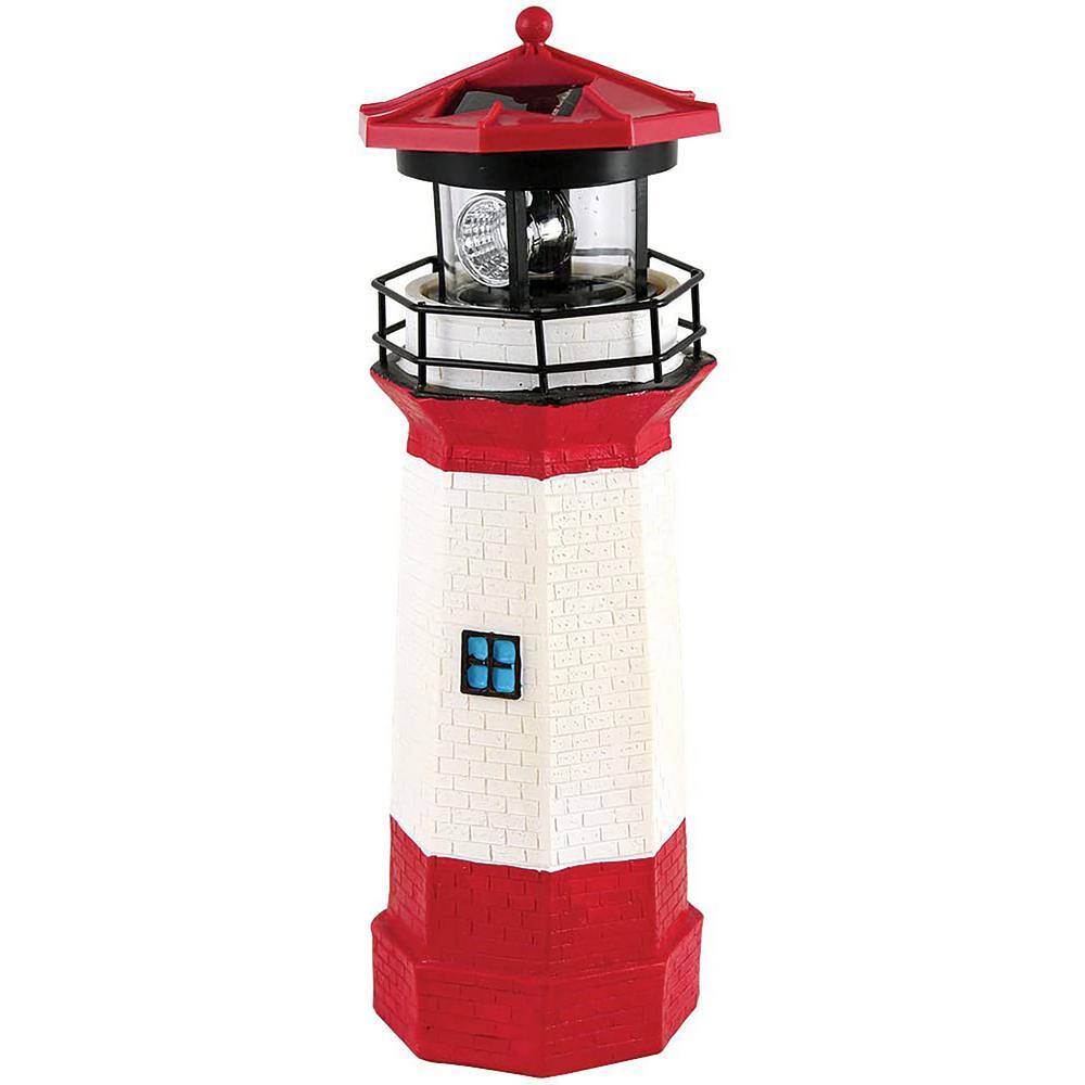 Decor Red  Lighthouse Statue Solar Lamp Rotating Yard Garden Home Outdoor Light 