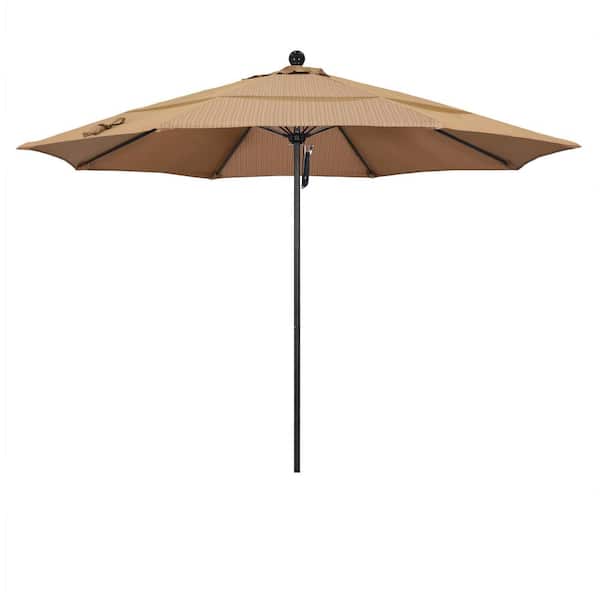 California Umbrella 11 ft. Black Aluminum Commercial Market Patio Umbrella with Fiberglass Ribs and Pulley Lift in Terrace Sequoia Olefin