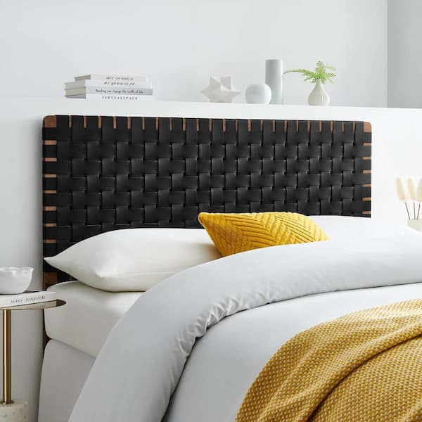 MODWAY Sparta Weave Full Faux Leather Headboard in Walnut Black