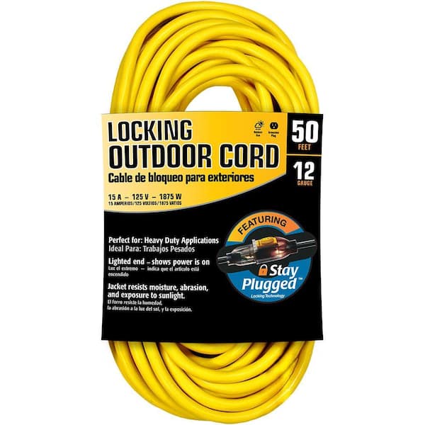 Cerrowire 50 ft. 12/3 Stay Plug Extension Cord - Yellow