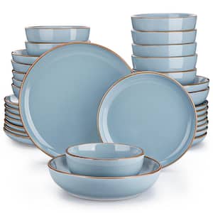 32 Piece Modern Smooth Blue Stoneware Dinnerware Set (Service for Set for 8)