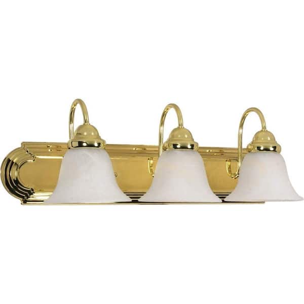 SATCO Ballerina 24 in. 3-Light Polished Brass Vanity Light with Alabaster Glass Shade