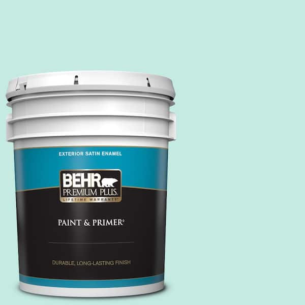 BEHR PREMIUM PLUS 5 gal. #P440-2 Clear Aqua Satin Enamel Exterior Paint & Primer