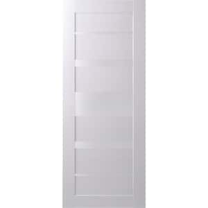 Kina 18"x 84" No Bore Solid Composite Core 5-Lite Frosted Glass Bianco Noble Finished Wood Composite Interior Door Slab