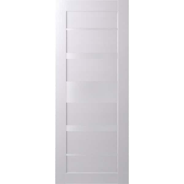 Belldinni Kina 28"x 84" No Bore Solid Composite Core 5-Lite Frosted Glass Bianco Noble Finished Wood Composite Interior Door Slab