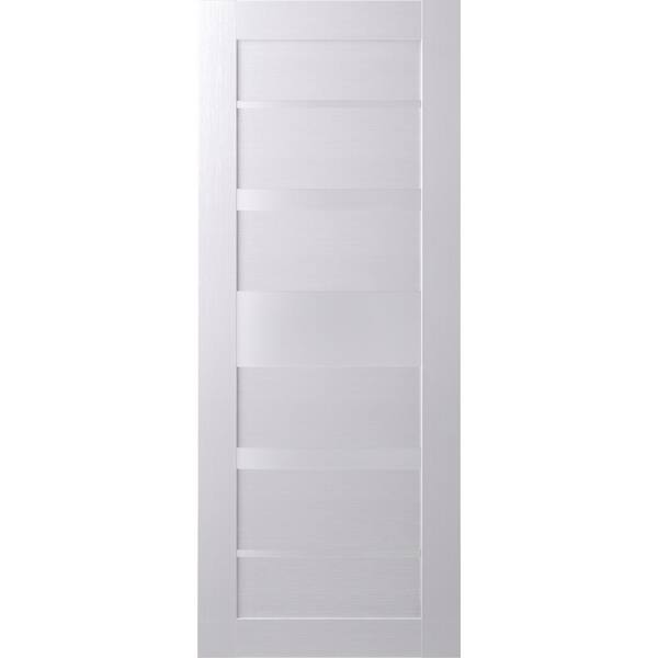 Belldinni Kina 24"x 96" No Bore Solid Composite Core 7-Lite Frosted Glass Bianco Noble Finished Wood Composite Interior Door Slab