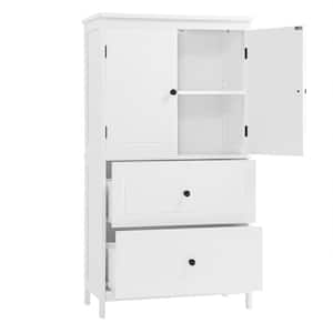 24 in. W x 12 in. D x 43 in. H White Linen Cabinet, Bathroom Storage Cabinet, Cabinet with Two Doors and Drawers