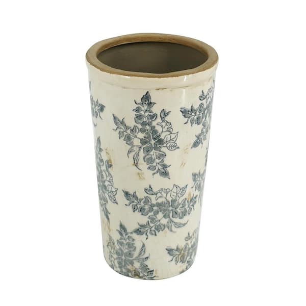 A & B Home 12 in. Black and White Ceramic Cylinder Decorative Vase
