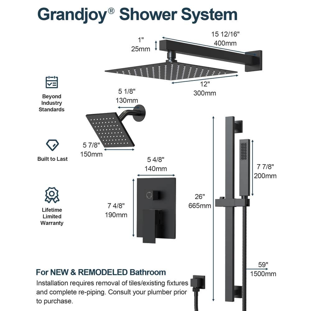 Matte Black Dual Rainfall Shower System with Handheld Spray
