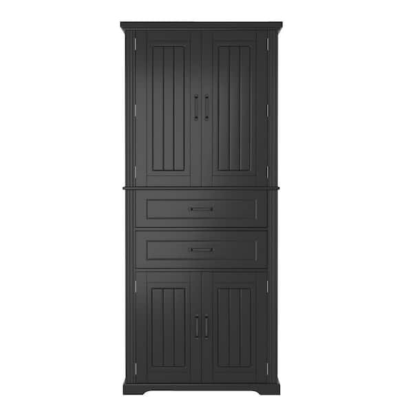 30 in. W x 16 in. D x 73 in. H Black Freestanding Linen Cabinet