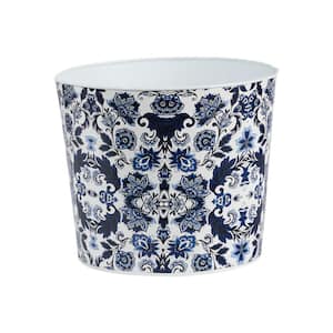 12 in. Oriental Blue and White Classic Round Metal Planter