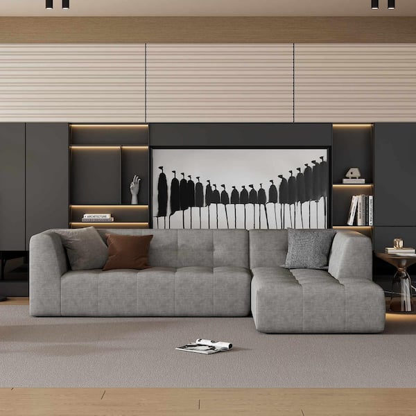 110.2 in. Square Arm Polyester L-shaped Sofa, Sofa Bed in. LIGHT GREY