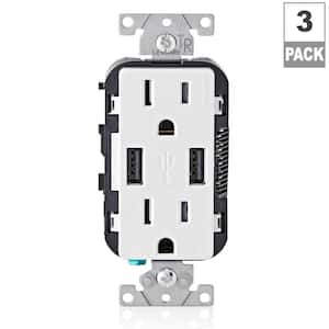 15 Amp Decora Combination Tamper Resistant Duplex Outlet and USB Charger, White (3-Pack)