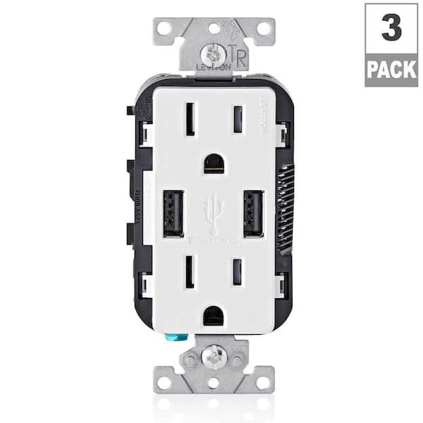 Leviton 15 Amp Decora Combination Tamper Resistant Duplex Outlet and USB Charger, White (3-Pack) Leviton 15 Amp Decora Combination Tamper Resistant Duplex Outlet and USB Charger, White (3-Pack)