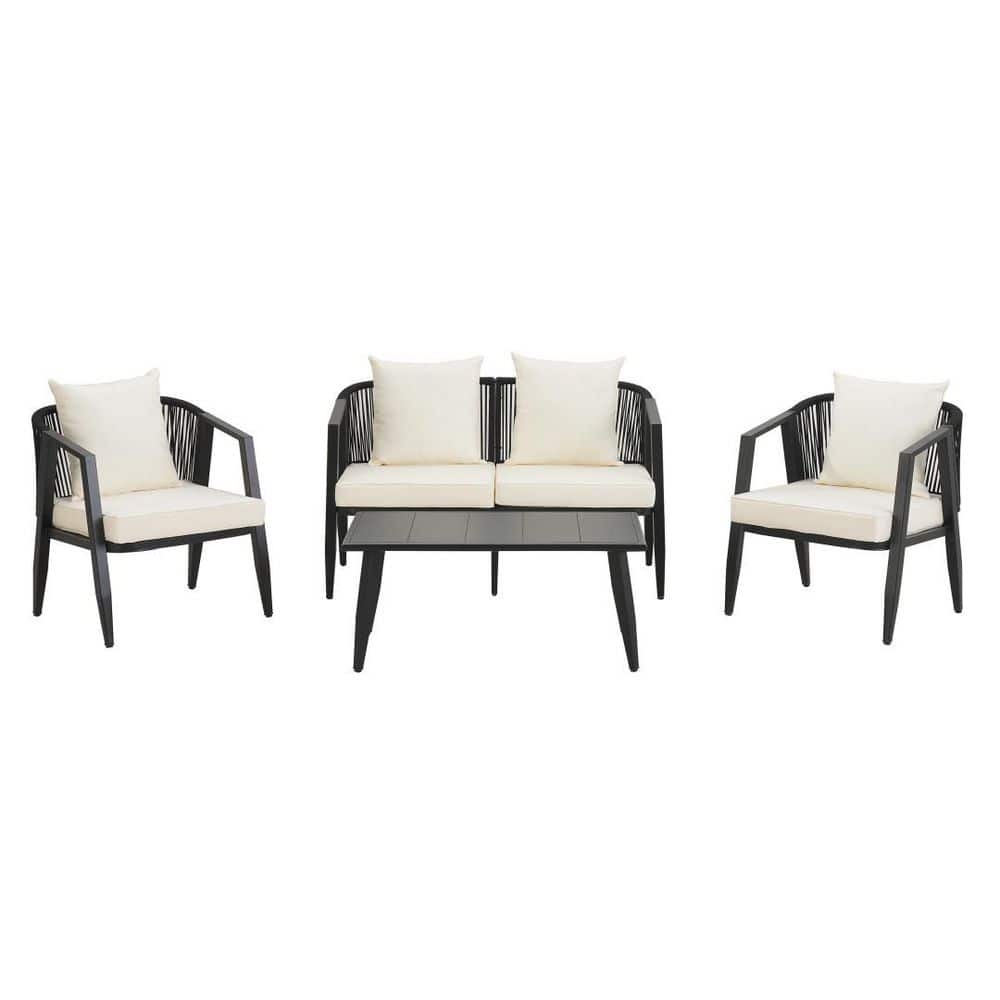 4-Piece Metal Patio Conversation Set with Beige Cushions OGSA17028 ...