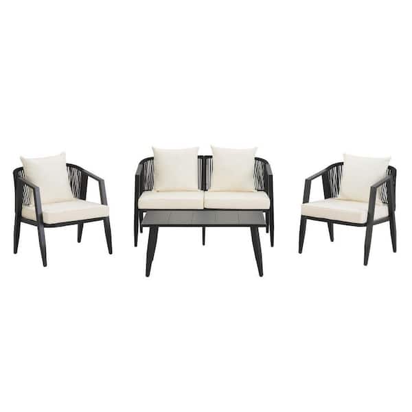 4-Piece Metal Patio Conversation Set with Beige Cushions OGSA17028 ...