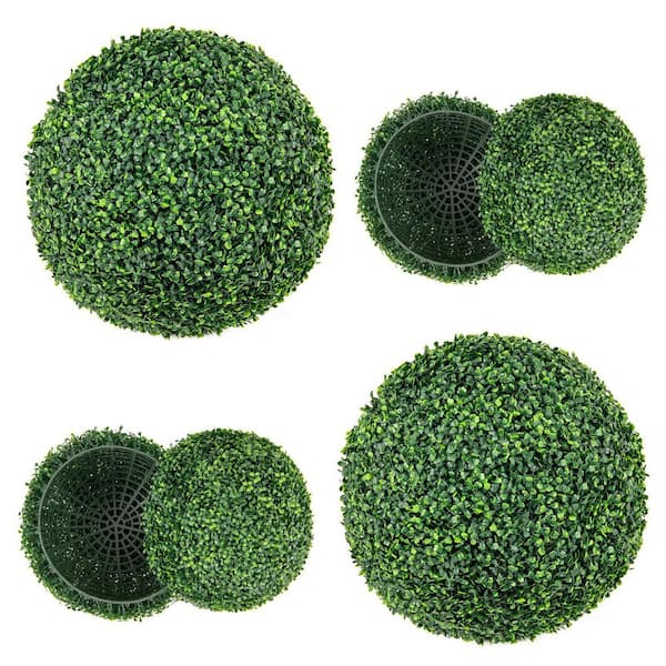 Mecale 1.7 ft. Green Artificial Plant Boxwood Topiary Ball Tree for Patio Garden Front Door Balcony Backyard (2 Pieces)