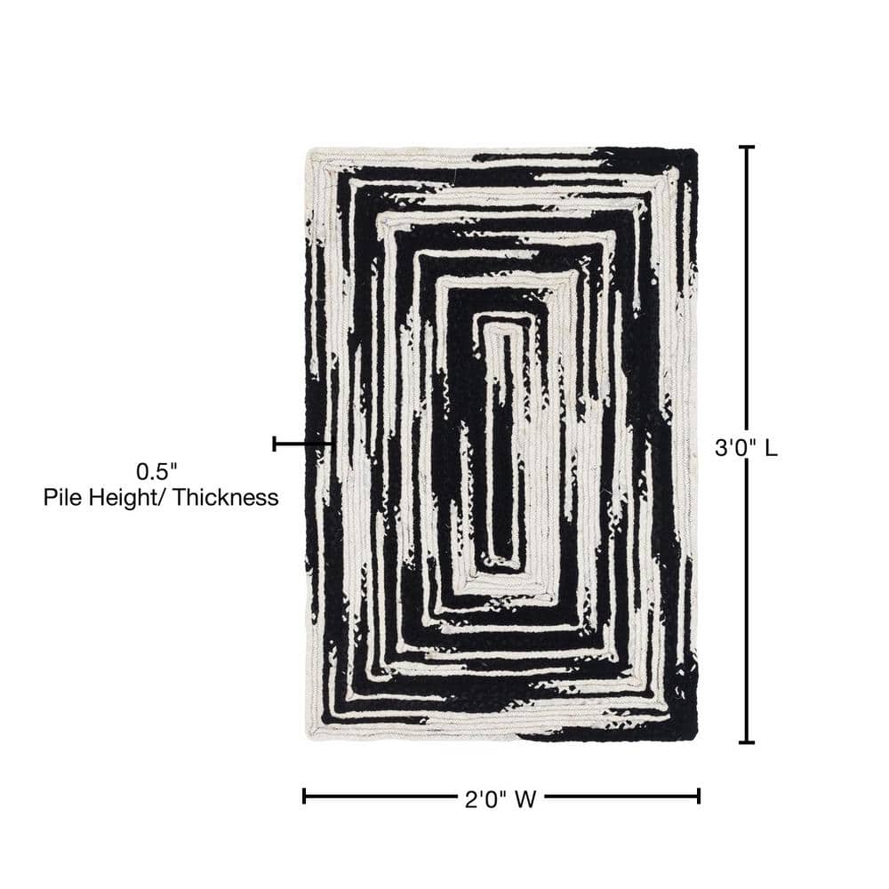 Hand-Braided Black and Ivory Cotton 2x3 Rectangular Rug