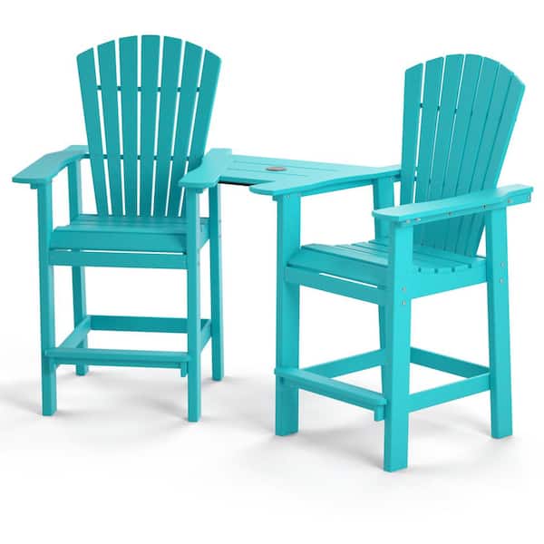 Afoxsos Lake Blue 2-Piece Wood-Like Outdoor Bistro Set with Removable Table and Umbrella Hole